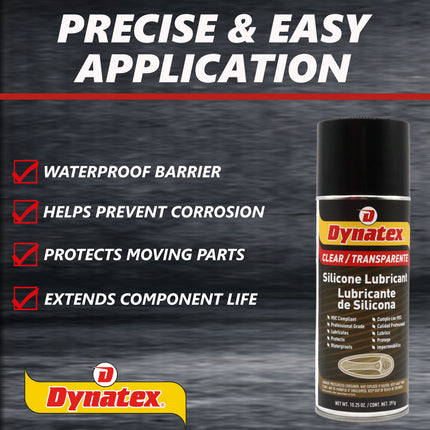 Dynatex Silicone Spray Lubricant 10.25 oz Aerosol Can - Dry Film, Waterproofs, Protects & Lubricates, Colorless Non-Toxic, Safe on Metal Plastic Rubber (3-Pack)