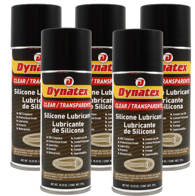 Dynatex Silicone Spray Lubricant 10.25 oz Aerosol Can - Dry Film, Waterproofs, Protects & Lubricates, Colorless Non-Toxic, Safe on Metal Plastic Rubber (5-Pack)