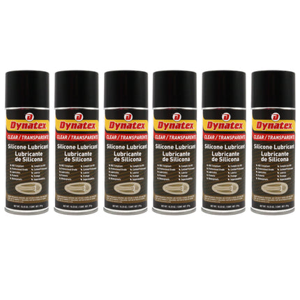 Dynatex Silicone Spray Lubricant 10.25 oz Aerosol Can - Dry Film, Waterproofs, Protects & Lubricates, Colorless Non-Toxic, Safe on Metal Plastic Rubber (6-Pack)