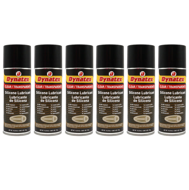 Dynatex Silicone Spray Lubricant 10.25 oz Aerosol Can - Dry Film, Waterproofs, Protects & Lubricates, Colorless Non-Toxic, Safe on Metal Plastic Rubber (6-Pack)