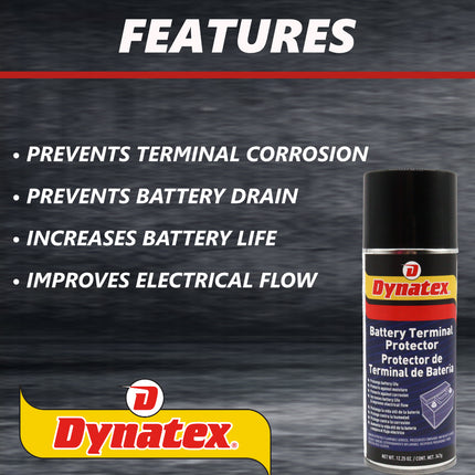 Dynatex Battery Terminal Protector 12.25 oz Aerosol Can - Prevents Corrosion, Seals & Coats Terminals, Prolongs Battery Life (2-Pack)