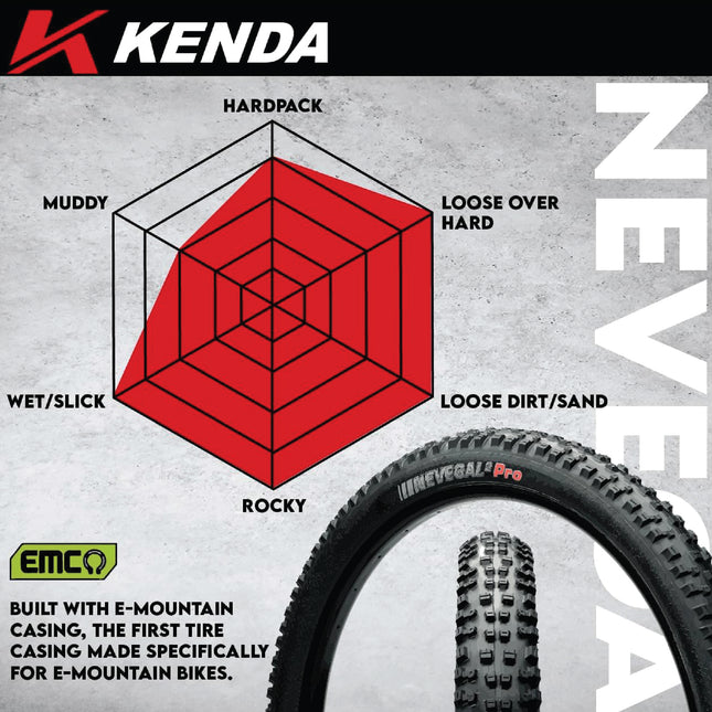 Kenda Nevegal 2 EMC K1211E 29x2.60 Mountain Bike Tire with Foldable ATC Casing, EN-DTC Compound, E-Bike Ready (ECE-R75), Low Rolling Resistance for Enduro/Trail with Keychain