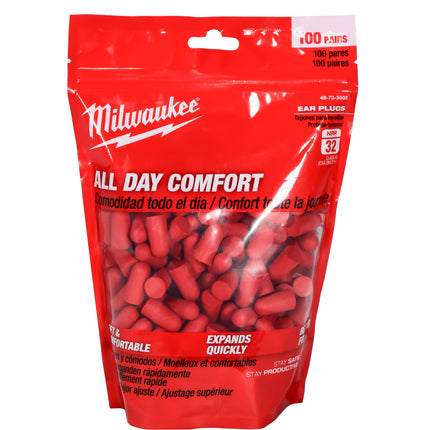Milwaukee 48-73-3005 Red Disposable Earplugs with 32 dB Noise Reduction Rating - pack of 100