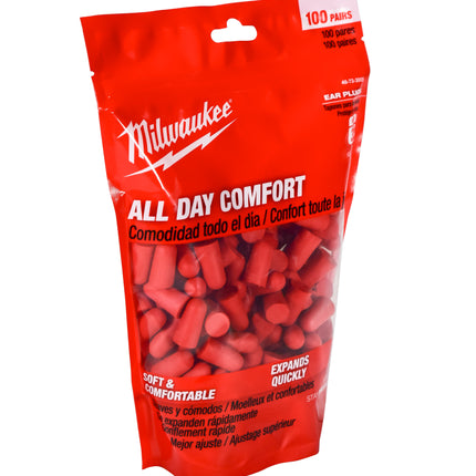 Milwaukee 48-73-3005 Red Disposable Earplugs with 32 dB Noise Reduction Rating - pack of 100