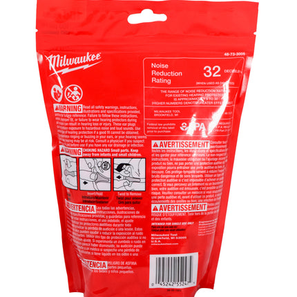 Milwaukee 48-73-3005 Red Disposable Earplugs with 32 dB Noise Reduction Rating - pack of 100