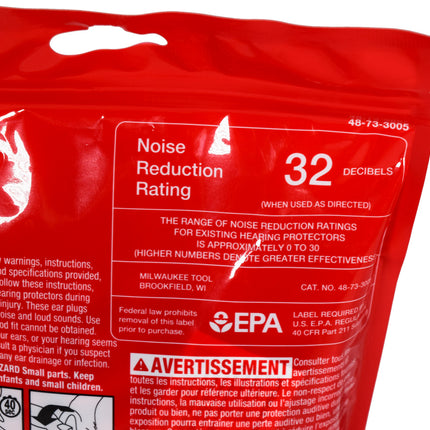 Milwaukee 48-73-3005 Red Disposable Earplugs with 32 dB Noise Reduction Rating - pack of 100
