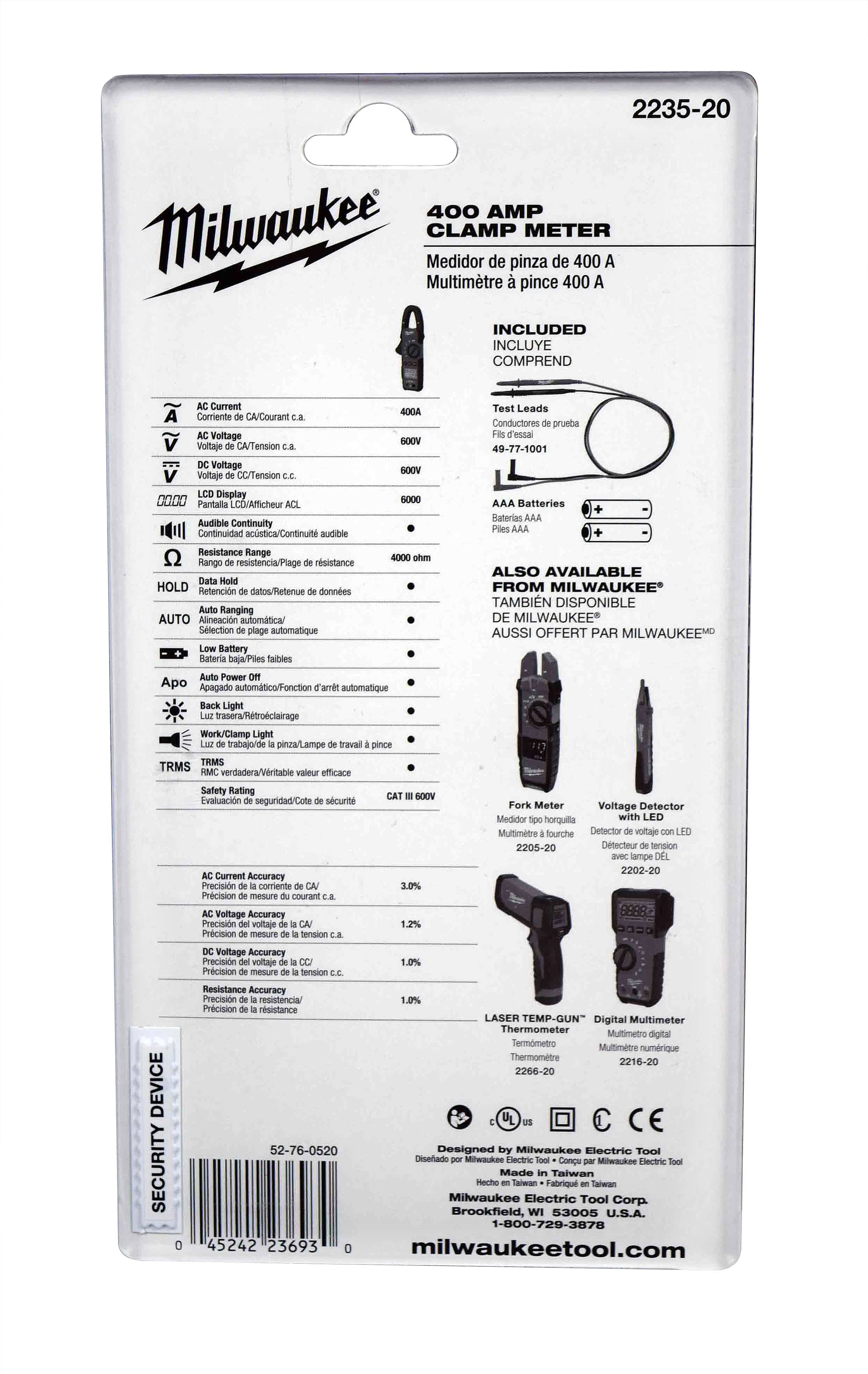 Milwaukee 2235-20 Heavy Duty 400 Amp True-RMS Digital Clamp Meter