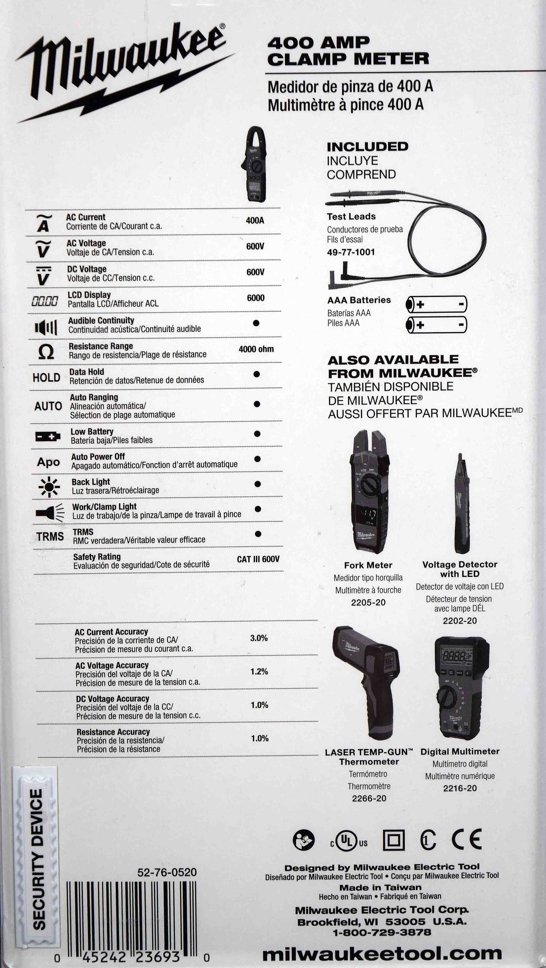 Milwaukee 2235-20 Heavy Duty 400 Amp True-RMS Digital Clamp Meter