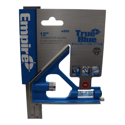 Empire E250 12-Inch Level - Heavy Duty Professional Combination Square w/Etched Stainless Steel Blade and True BlueR Vial
