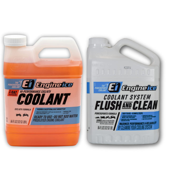 Engine Ice Hi-Performance SXS/ATV Coolant & Antifreeze (0.5 gal) + Coolant System Flush and Clean (0.5 gal) Combo Kit (2-Pack) for ATVs & UTVs