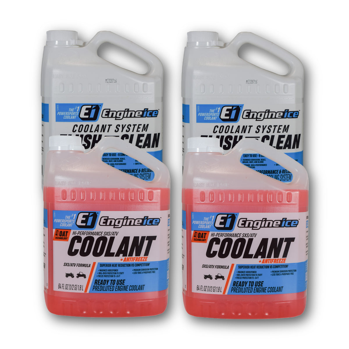 Engine Ice Hi-Performance SXS/ATV Coolant & Antifreeze (0.5 gal x2) + Coolant System Flush and Clean (0.5 gal x2) Combo Kit (4-Pack) for ATVs & UTVs