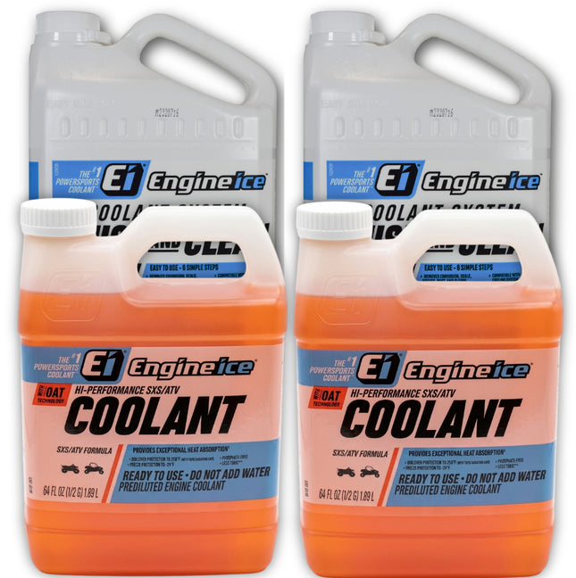 Engine Ice Hi-Performance SXS/ATV Coolant & Antifreeze (0.5 gal x2) + Coolant System Flush and Clean (0.5 gal x2) Combo Kit (4-Pack) for ATVs & UTVs