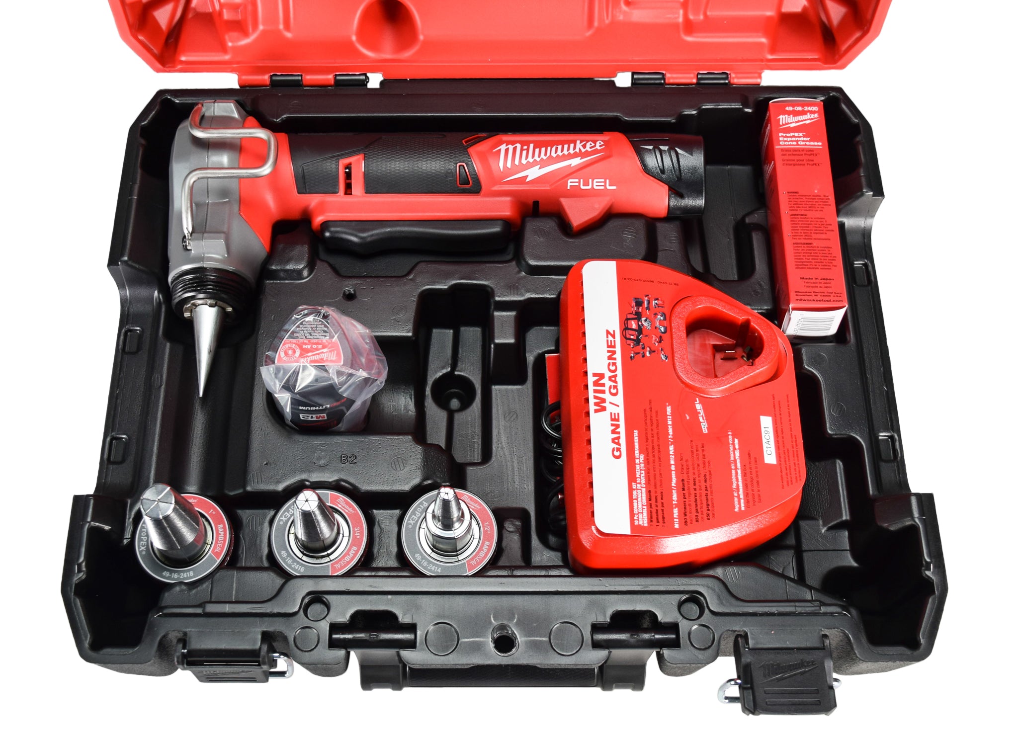 Milwaukee 2532-22 M12 FUEL Cordless 3/8 in. - 1 in. PEX Expansion Tool Kit with (2) 2.0 Ah Batteries, (3) Rapid Seal Expansion Heads
