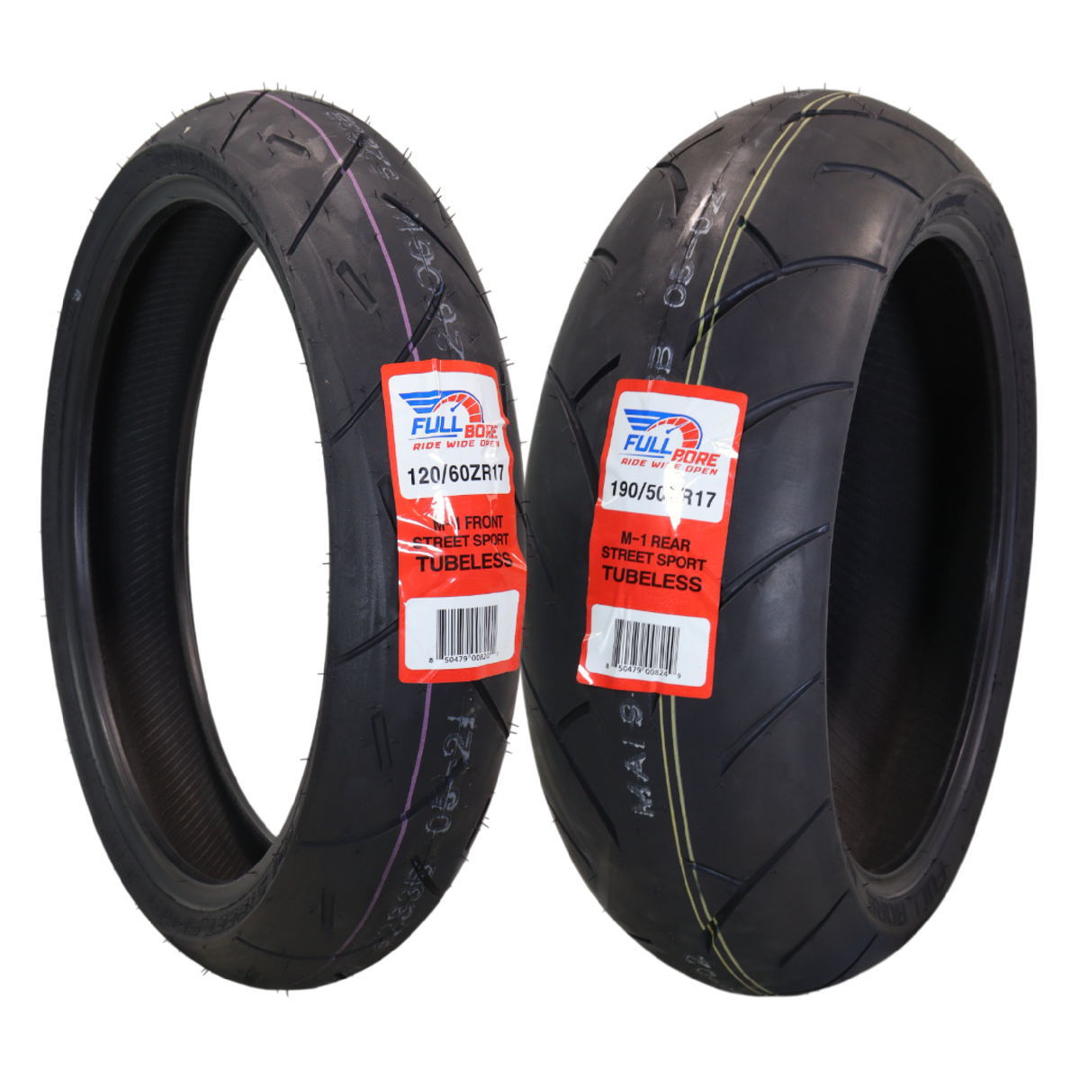 Full Bore M1 120/60ZR17 Front & 190/50ZR17 Rear Motorcycle Tires, High-Performance Radial, Superior Grip & Handling for Street & Track, 120/60-17, 190/50-17, USA Family Owned