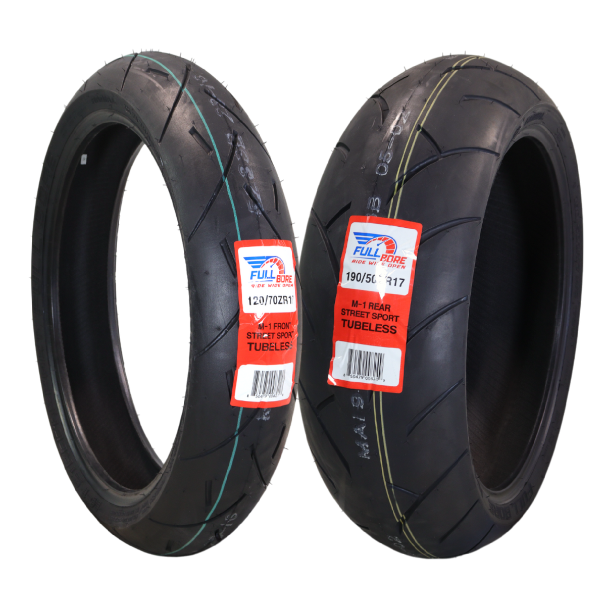 Full Bore M1 120/70ZR17 Front & 190/50ZR17 Rear Motorcycle Tires, High-Performance Radial, Superior Grip & Handling for Street & Track, 120/70-17, 190/50-17, USA Family Owned