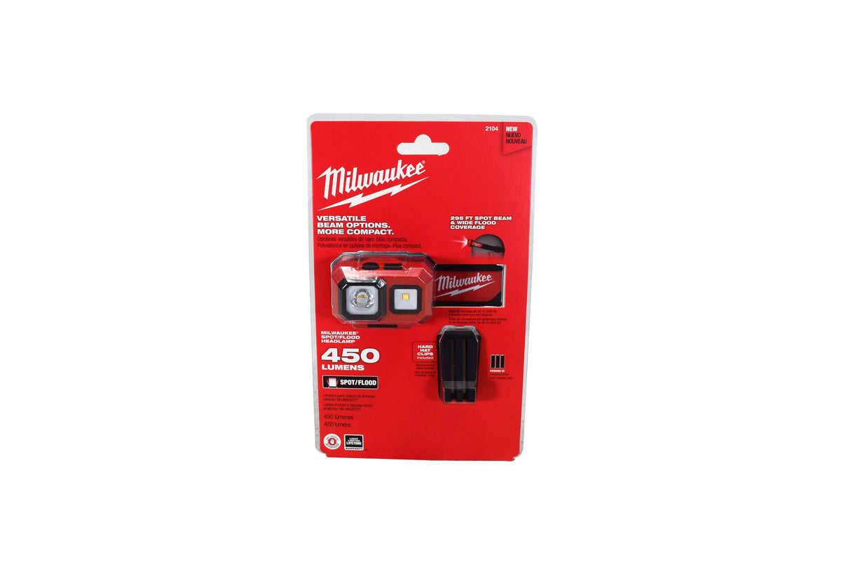 Milwaukee 2104 Spot Flood 450 Lumens Adjustable Hard Hat Headlamp Light