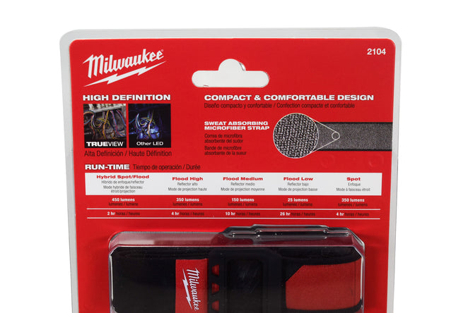 Milwaukee 2104 Spot Flood 450 Lumens Adjustable Hard Hat Headlamp Light