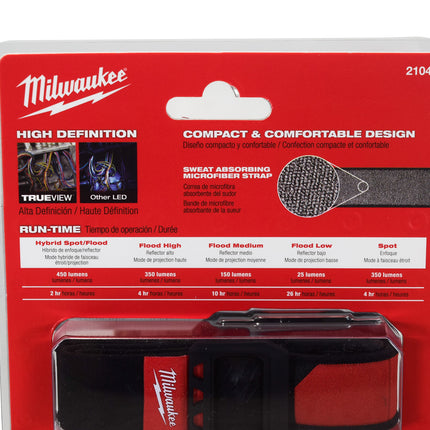 Milwaukee 2104 Spot Flood 450 Lumens Adjustable Hard Hat Headlamp Light