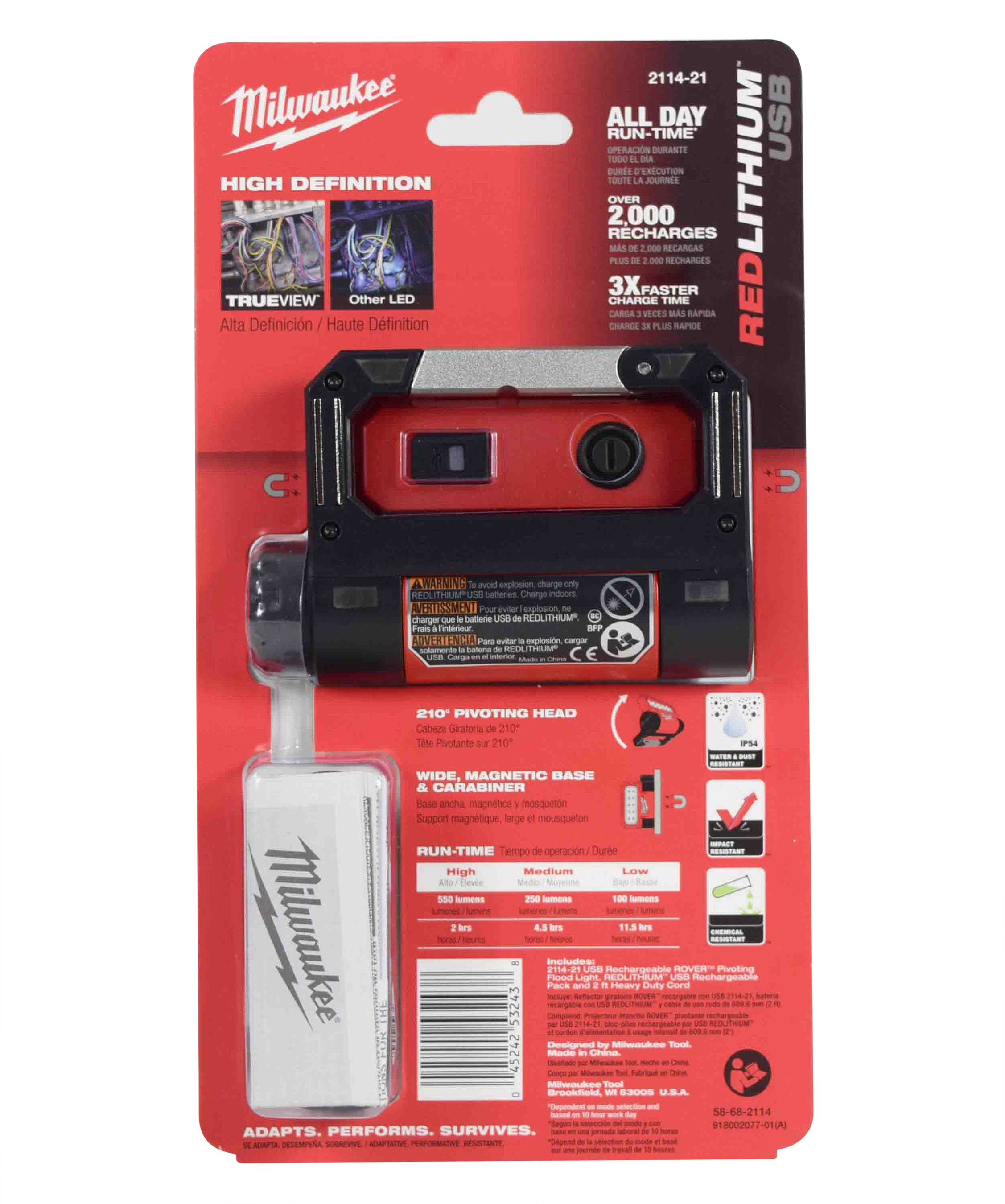 Milwaukee 2114-21 USB Rechargeable Rover Pivoting Flood Light Kit