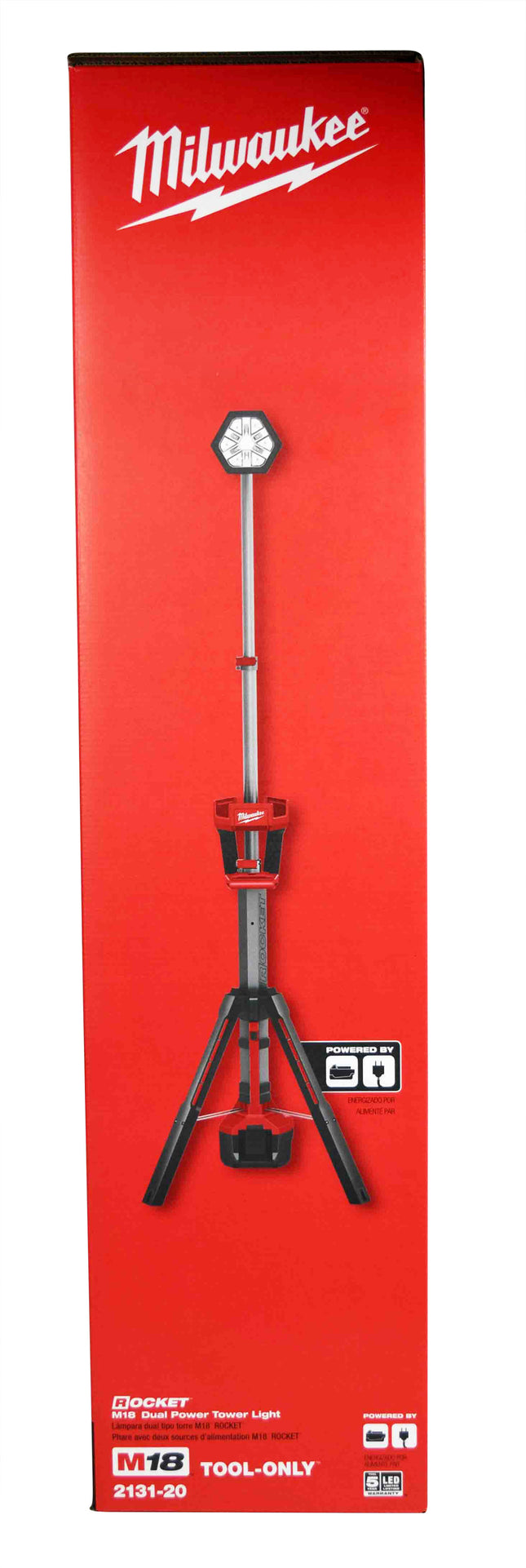 Milwaukee M18 Rocket Dual Power Tower Light (Tool Only) – 2,500 Lumens TrueView High Definition Output, Adjustable 4–7 ft Extension, Dual Power (Battery or Cord), Impact-Resistant Jobsite Work Light