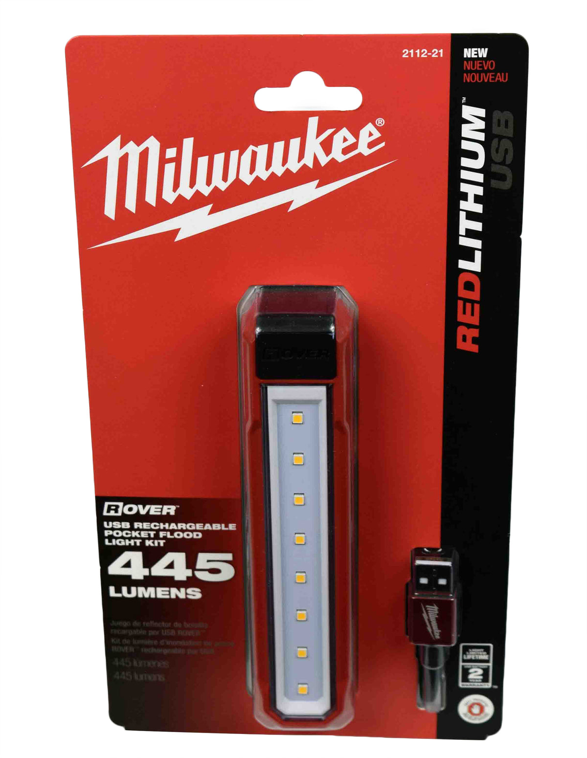 Milwaukee 2112-21 USB Rechargeable RedLithium Rover Pocket Flood Light