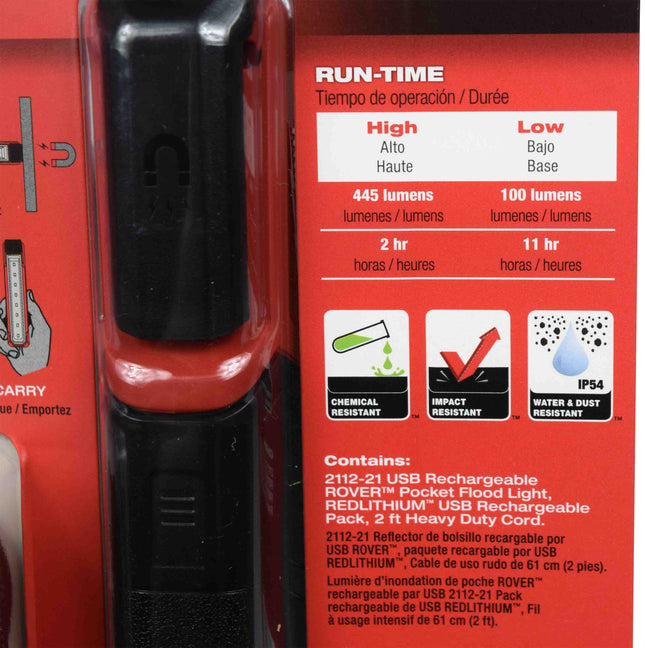 Milwaukee 2112-21 USB Rechargeable RedLithium Rover Pocket Flood Light