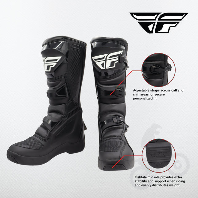 Fly Racing Maverik LT Boots, 2026 Model, (Adult - Size 10) CE Certified Motocross & Off-Road Motorcycle Boots, Adjustable Quick-Lock Buckles, Articulated Ankle Support, Rubber Heat Shield (Black)