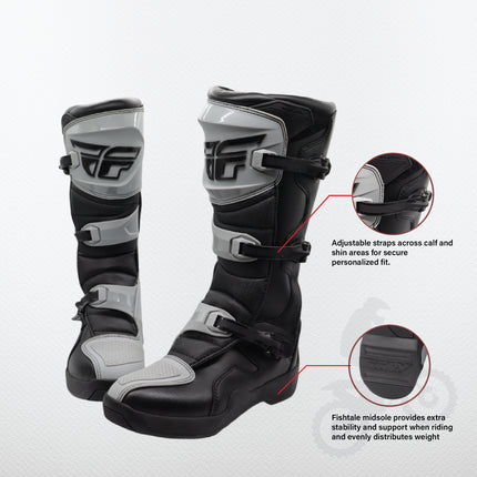Fly Racing Maverik LT Boots, 2026 Model, (Adult - Size 9) CE Certified Motocross & Off-Road Motorcycle Boots, Adjustable Quick-Lock Buckles, Articulated Ankle Support, Rubber Heat Shield (Grey/Black)