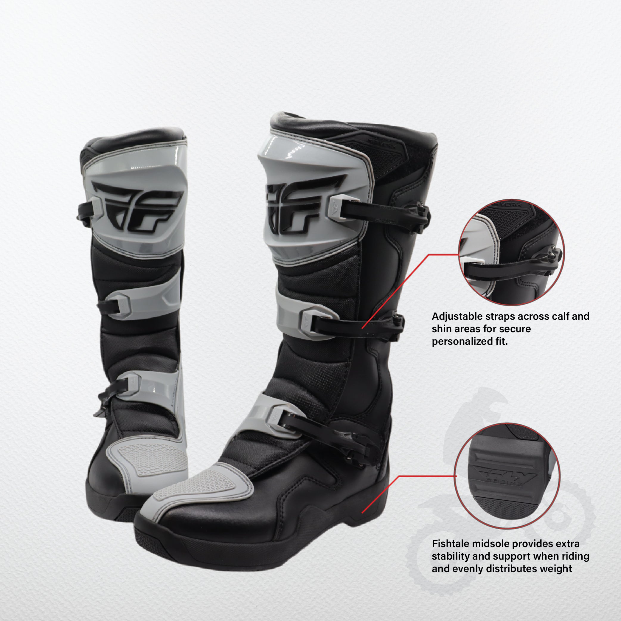 Fly Racing Maverik LT Boots, 2026 Model, for Adults, Size 12 - Lightweight Enduro Riding Boots with 3D Molded Shift Panels, Articulated Ankle Support, and Durable Rubber Heat Shield (Grey/Black)