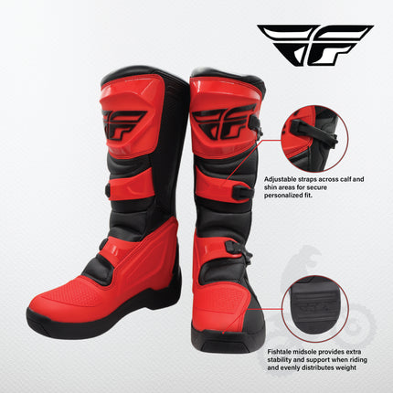 Fly Racing Maverik LT Boots, 2026 Model, for Adults, Size 12 - Lightweight Off-Road Riding Boots with 3D Molded Shift Panels, Articulated Ankle Support, and Durable Rubber Heat Shield, (Red/Black)