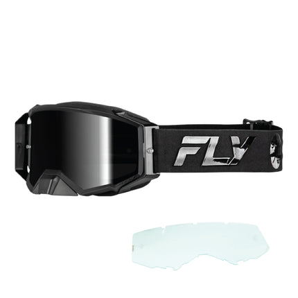Fly Racing Zone Pro Goggles – Premium Motocross & Off-Road Goggles with Anti-Fog Lens, Tear-Off System, Quick-Change Lens & Comfortable Triple-Layer Foam - Includes Clear Lens & Microfiber Bag (Black)