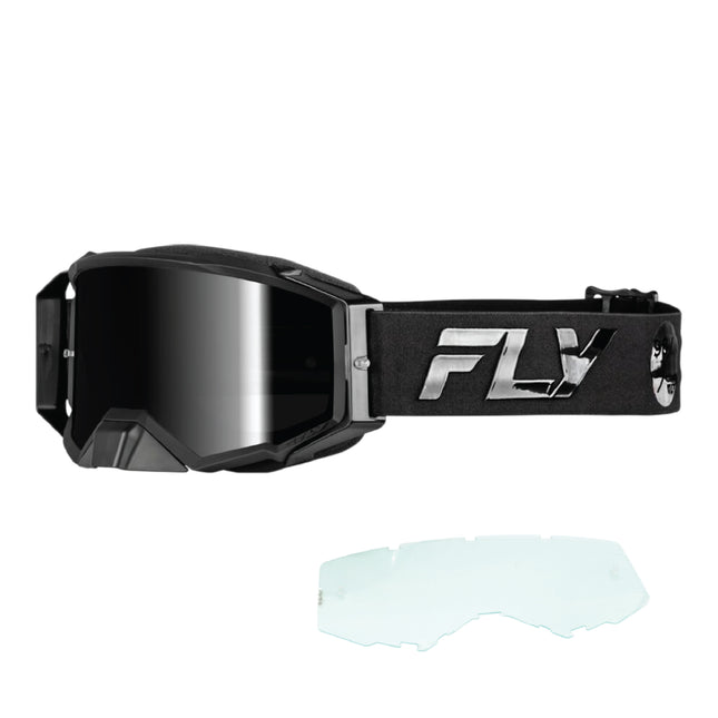Fly Racing Zone Pro Goggles – Premium Motocross & Off-Road Goggles with Anti-Fog Lens, Tear-Off System, Quick-Change Lens & Comfortable Triple-Layer Foam - Includes Clear Lens & Microfiber Bag (Black)