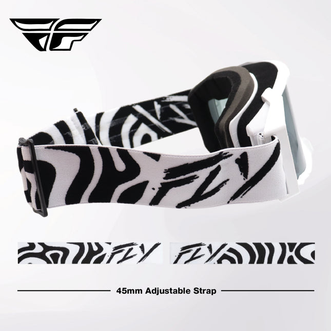 Fly Racing Zone Elite Goggles – Premium Motocross & Off-Road Goggles with HD Lens System, Quick-Change Technology & Pro Fit (Black/White)