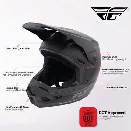 Fly Racing Kinetic Solid Helmet - DOT & ECE22.06 Approved Protection – Lightweight, Ventilated & Precision-Fit Design X-Large (Black)