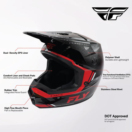 Fly Racing Kinetic Verdict Helmet – DOT/ECE 22.06 Approved – Lightweight MX Helmet with TFV Ventilation, Removable Liner & Helmet Bag X-Large (Black/Red/White)