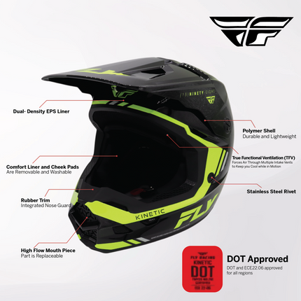 Fly Racing Kinetic Verdict Helmet – DOT/ECE 22.06 Approved – Lightweight MX Helmet with TFV Ventilation, Removable Liner & Helmet Bag 2X-Large (Black/Hi-Vis Yellow/Grey)