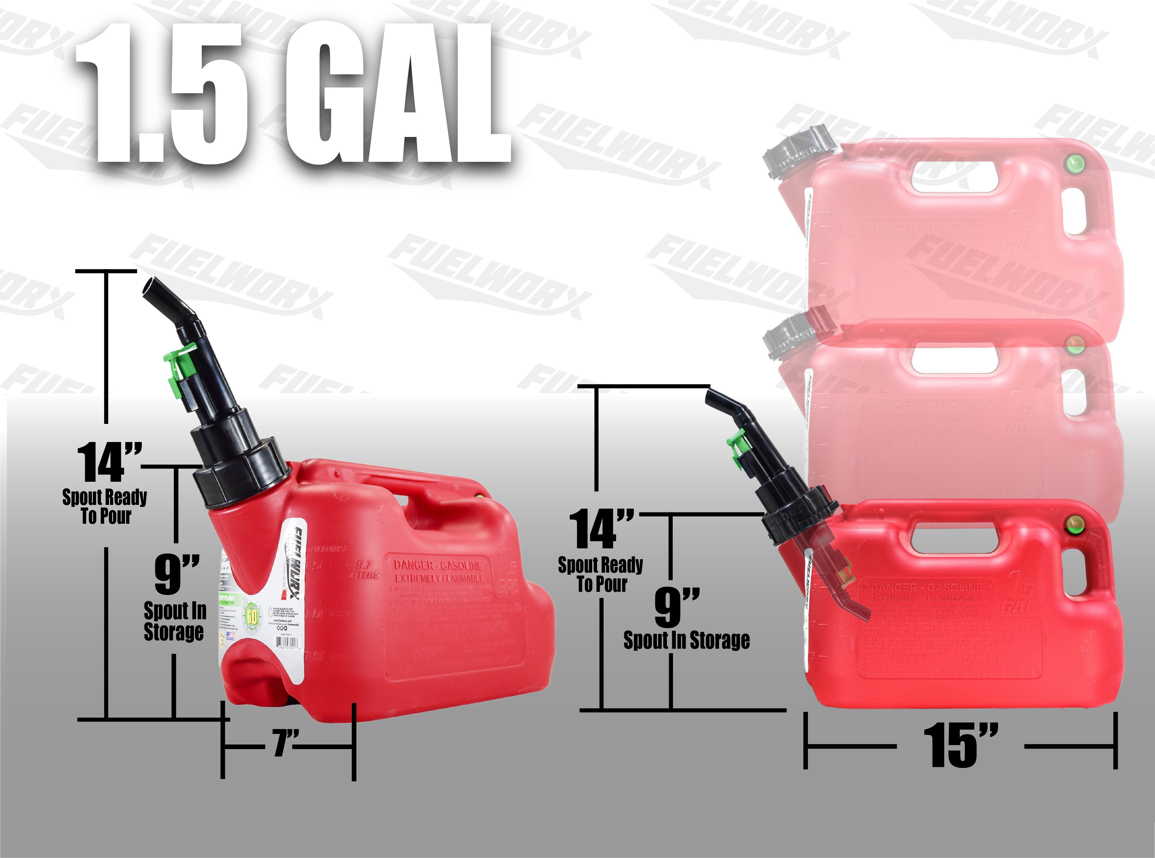 Fuelworx Red 1.5 Gallon Stackable Fast Pour Gas Fuel Cans CARB Compliant Made in The USA (1.5 Gallon Gas Can Single)