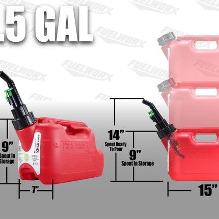 Fuelworx Red 1.5 Gallon Stackable Fast Pour Gas Fuel Cans CARB Compliant Made in The USA (1.5 Gallon Gas Can Single)