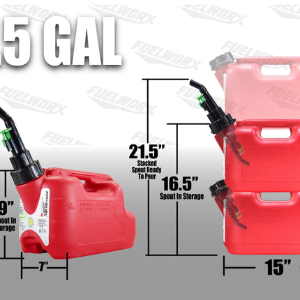 Fuelworx Red 1.5 Gallon Stackable Fast Pour Gas Fuel Cans CARB Compliant Made in The USA (1.5 Gallon Gas Can 2-Pack)