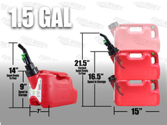 Fuelworx Red 1.5 Gallon Stackable Fast Pour Gas Fuel Cans CARB Compliant Made in The USA (1.5 Gallon Gas Can 2-Pack)