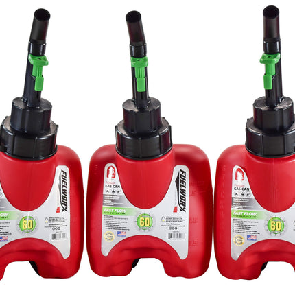 Fuelworx Red 1.5 Gallon Stackable Fast Pour Gas Fuel Cans CARB Compliant Made in The USA (1.5 Gallon Gas Can 3-Pack)