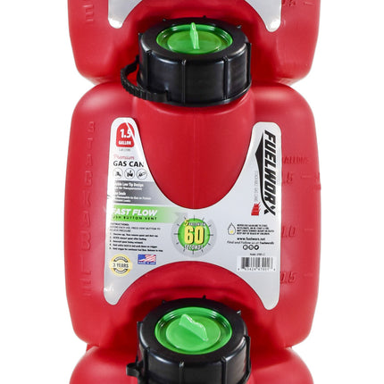 Fuelworx Red 1.5 Gallon Stackable Fast Pour Gas Fuel Cans CARB Compliant Made in The USA (1.5 Gallon Gas Can 3-Pack)
