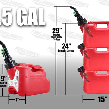 Fuelworx Red 1.5 Gallon Stackable Fast Pour Gas Fuel Cans CARB Compliant Made in The USA (1.5 Gallon Gas Can 3-Pack)