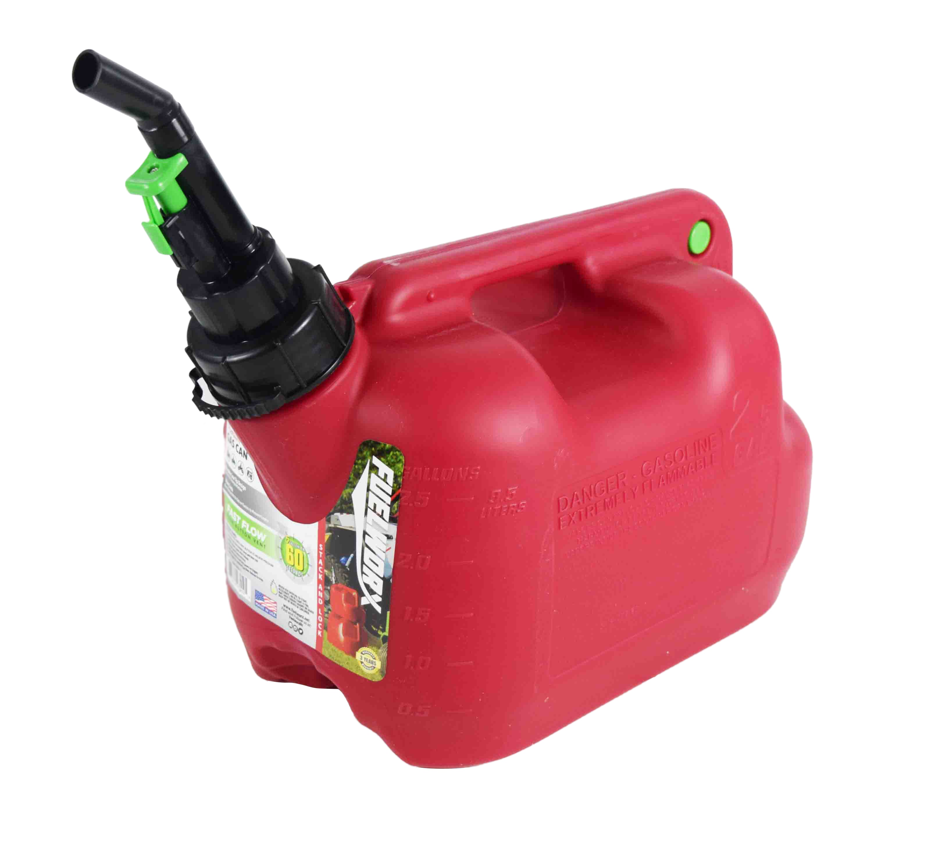 Fuelworx Red 2.5 Gallon Stackable Fast Pour Gas Fuel Cans CARB Compliant Made in The USA (2.5 Gallon Gas 2-Pack)