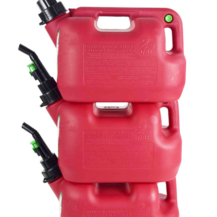 Fuelworx Red 2.5 Gallon Stackable Fast Pour Gas Fuel Cans CARB Compliant Made in The USA (2.5 Gallon Gas 3-Pack)