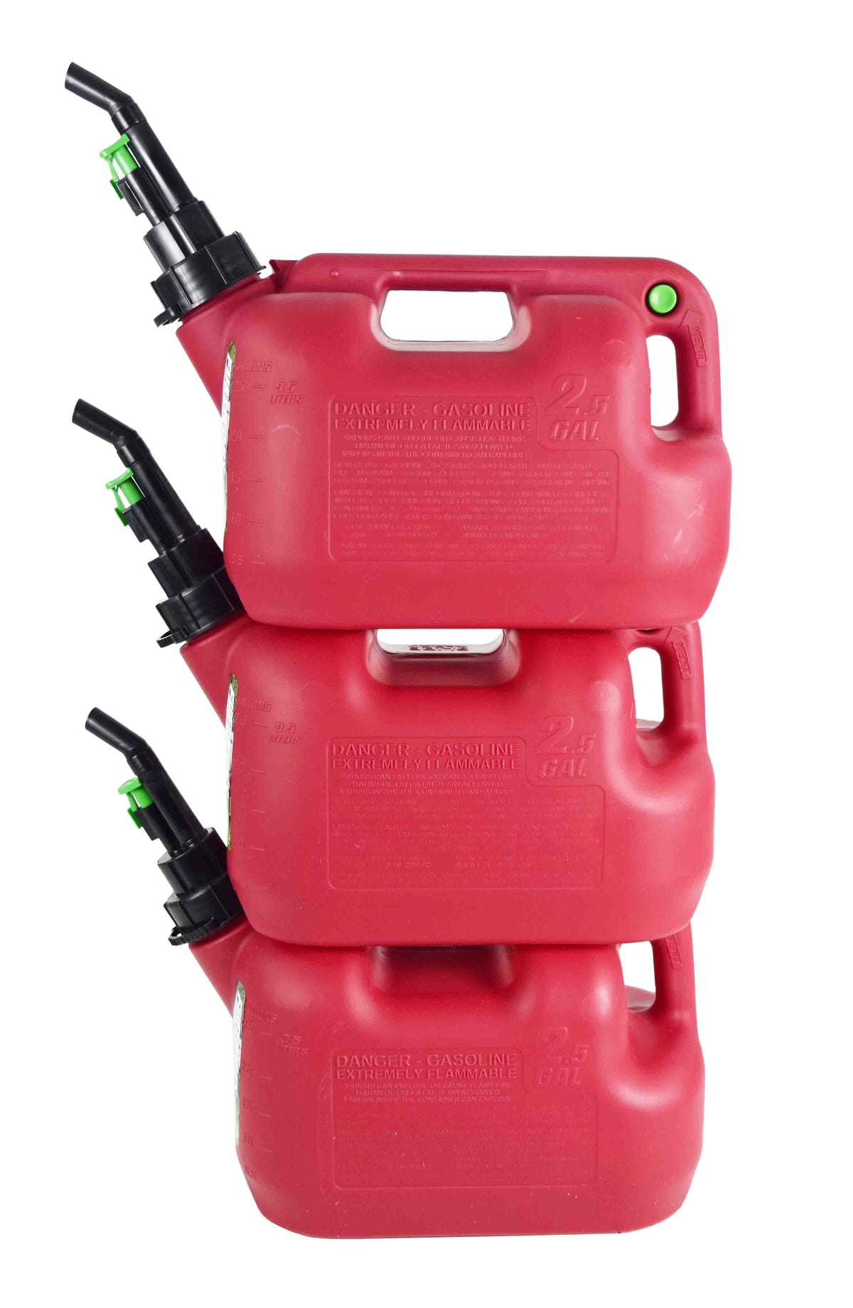 Fuelworx Red 2.5 Gallon Stackable Fast Pour Gas Fuel Cans CARB Compliant Made in The USA (2.5 Gallon Gas 3-Pack)