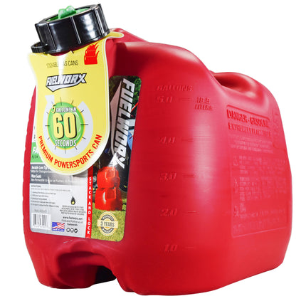 Fuelworx 5 Gallon Stackable Fast Pour Gas Fuel Can CARB Compliant (Red) - Made in The USA (5 Gallon Gas Can Single)