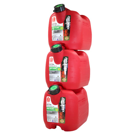Fuelworx Red 5 Gallon Stackable Fast Pour Gas Fuel Can CARB Compliant Made in The USA (5 Gallon Gas Can 3-Pack)