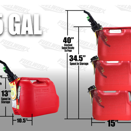 Fuelworx Red 5 Gallon Stackable Fast Pour Gas Fuel Can CARB Compliant Made in The USA (5 Gallon Gas Can 3-Pack)