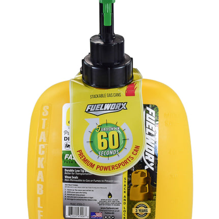 Fuelworx Yellow 5 Gallon Stackable Fast Pour Diesel Fuel Cans CARB Compliant Made in The USA (5 Gallon Diesel Cans Single)